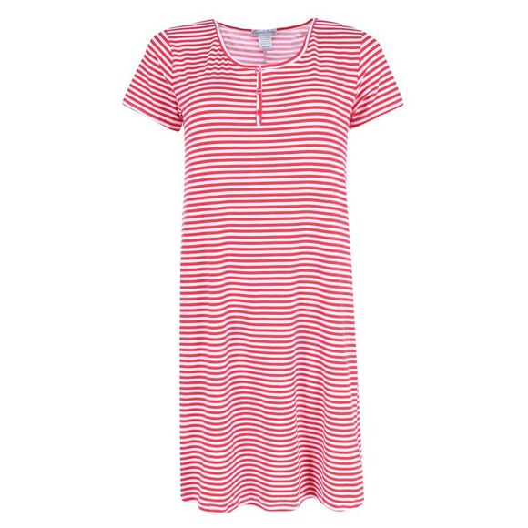 Elegant Emily Women's Plus Sized Striped Henley Nightgown - Picture 1 of 2